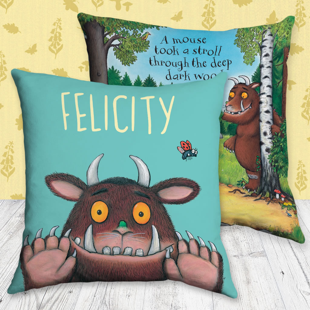 Blue Gruffalo Personalised Cushion (Lifestyle)