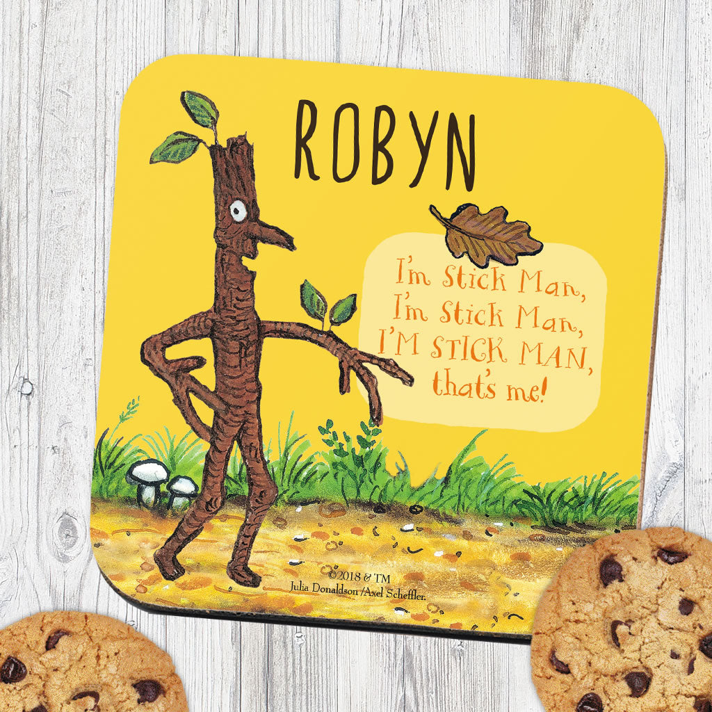 Yellow Stick Man Personalised Coaster (Lifestyle)
