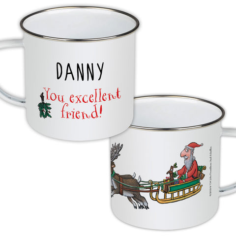 Festive Stick Man Personalised Enamel Mug