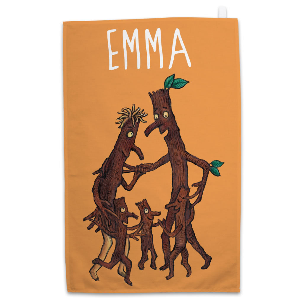 Personalised Orange Stick Family Personalised Tea Towel