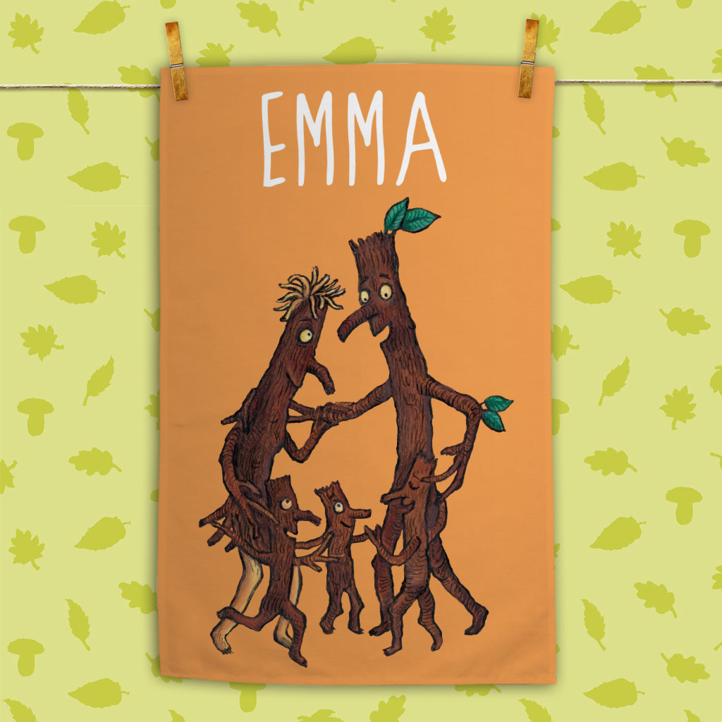 Personalised Orange Stick Family Personalised Tea Towel