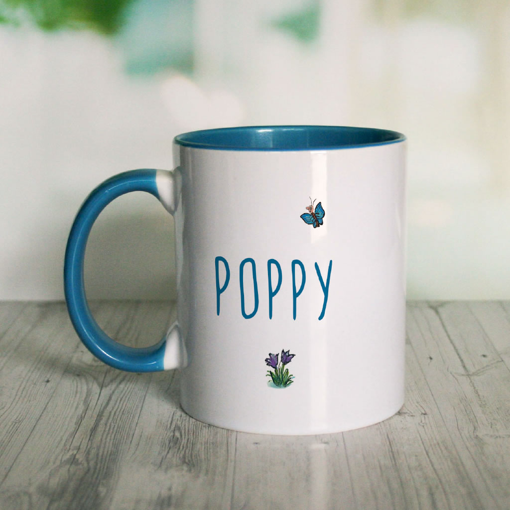 Blue Stick Man Family  Personalised Coloured Insert Mug (Lifestyle)