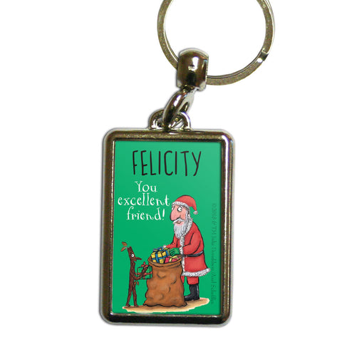 Festive Stick Man Personalised Metal Keyring