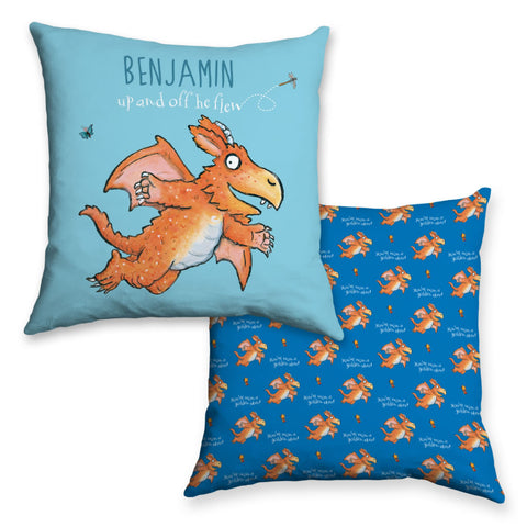 "Up and off he flew" Zog Personalised Cushion