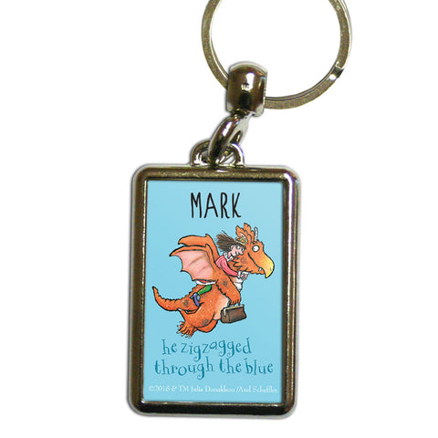 "He zigzagged through the blue" Zog Personalised Metal Keyring