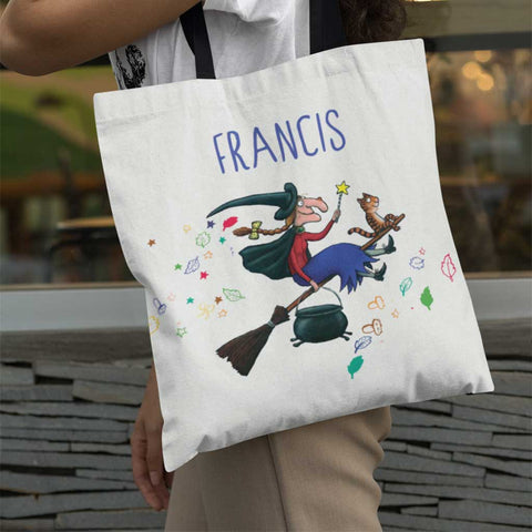 Personalised Room on the Broom 25th Anniversary Tote Bag | Witch & Cat Cotton Shopper (40x40cm)