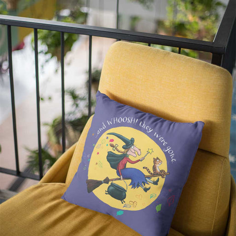 Room on the Broom 25th Anniversary 'And Woosh!' Cushion | 100% Cotton (40x40cm)
