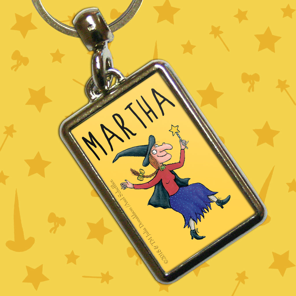 Yellow Witch Room on the Broom Personalised Metal Keyring