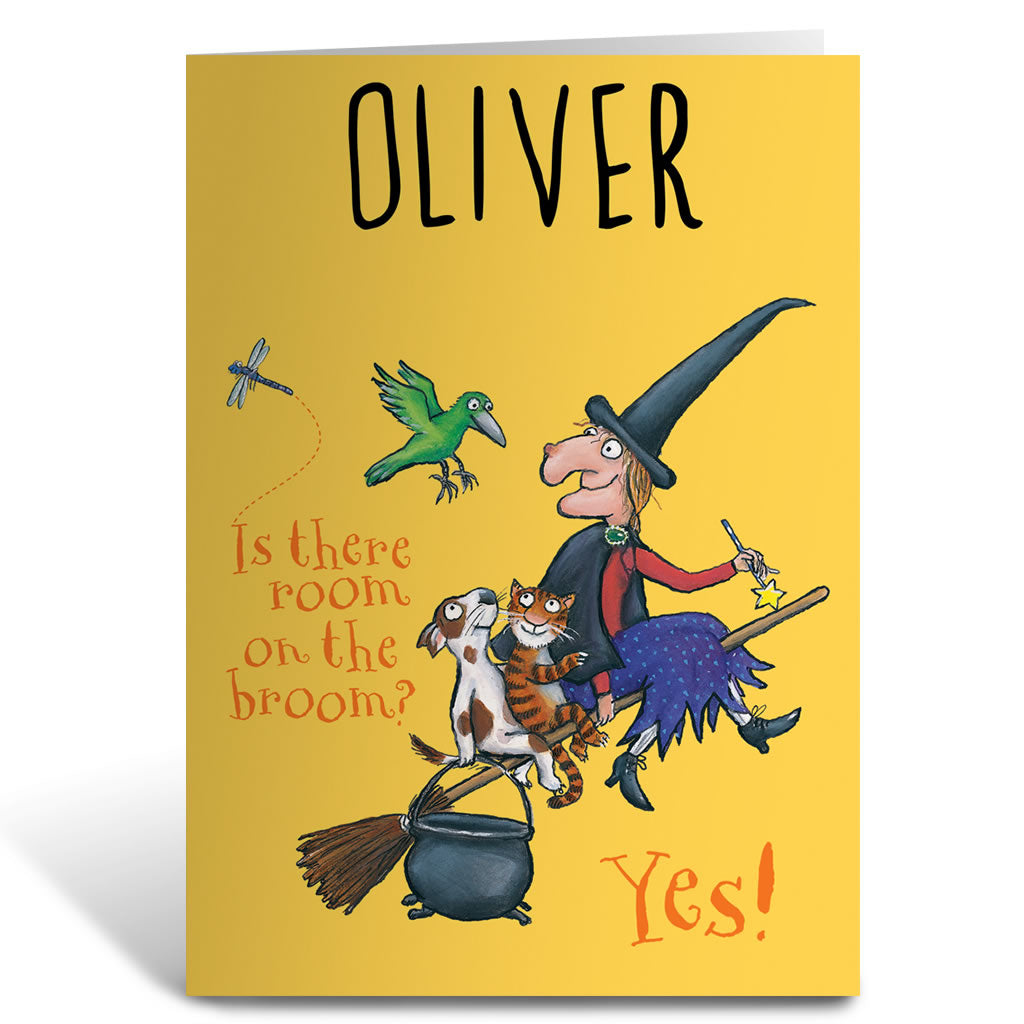 Yellow Room on the Broom Personalised Greeting Card