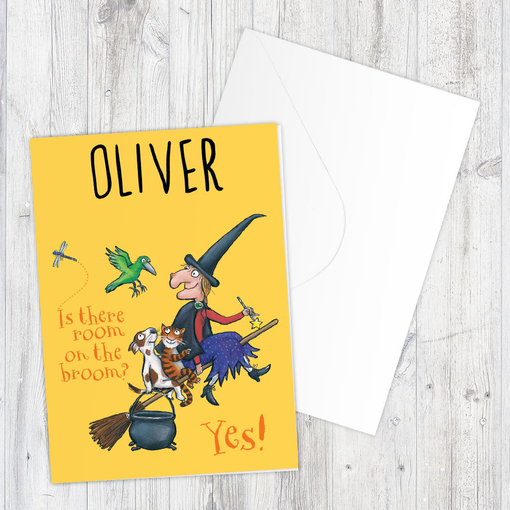 Yellow Room on the Broom Personalised Greeting Card (Lifestyle)