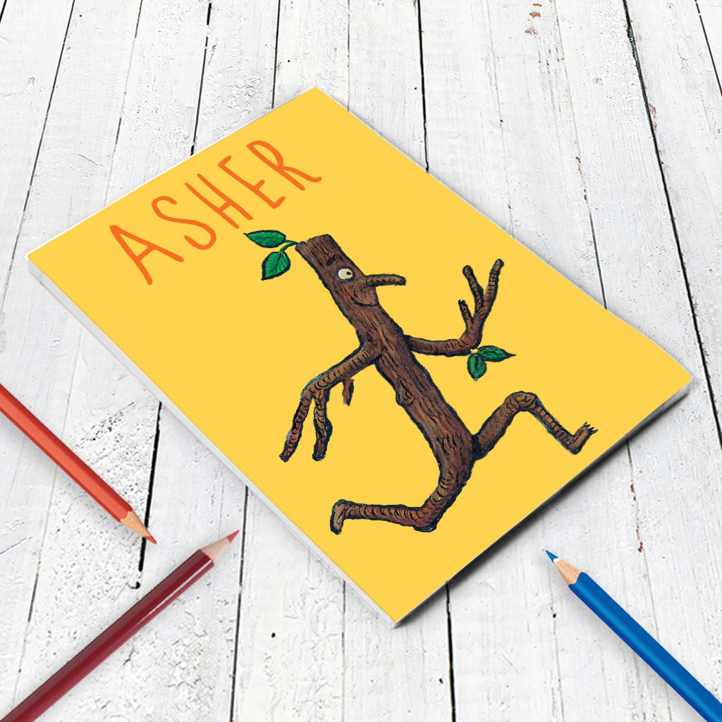 Yellow Running Stick Man Personalised A5 Notepad (Lifestyle)