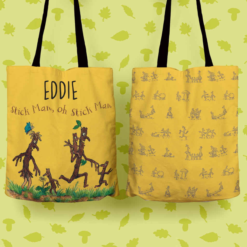 Yellow Stick Man Family Personalised Edge to Edge Tote Bag