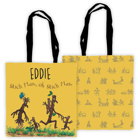 Yellow Stick Man Family Personalised Edge to Edge Tote Bag