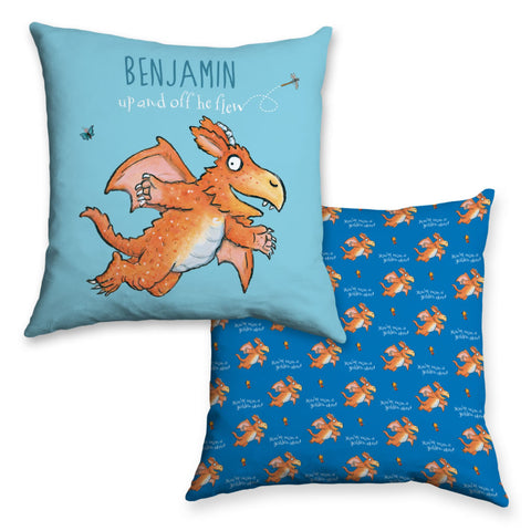 "Up and off he flew" Zog Personalised Cushion 